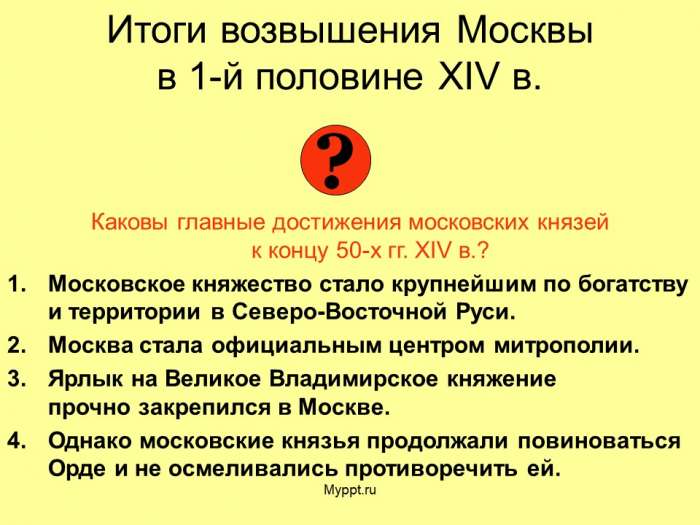 Итоги возвышения Москвы в 1-й половине XIV в.