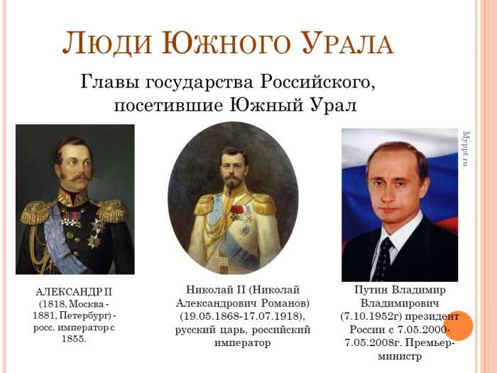 ЛЮДИ ЮЖНОГО УРАЛА  Главы государства Российского, посетившие Южный Урал